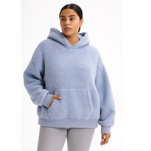 NWT PINK Victoria Secret Womens XL Blue Shearling Fuzzy Hoodie Sweatshirt